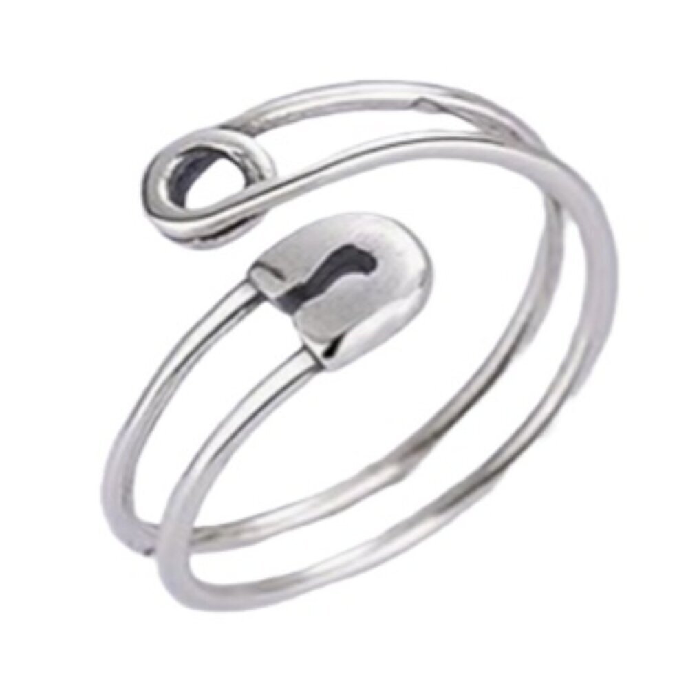 Boho Chic Sterling Silver Safety Pin Thumb Ring - Adjustable Safety Pin Design - Picture 3 of 4
